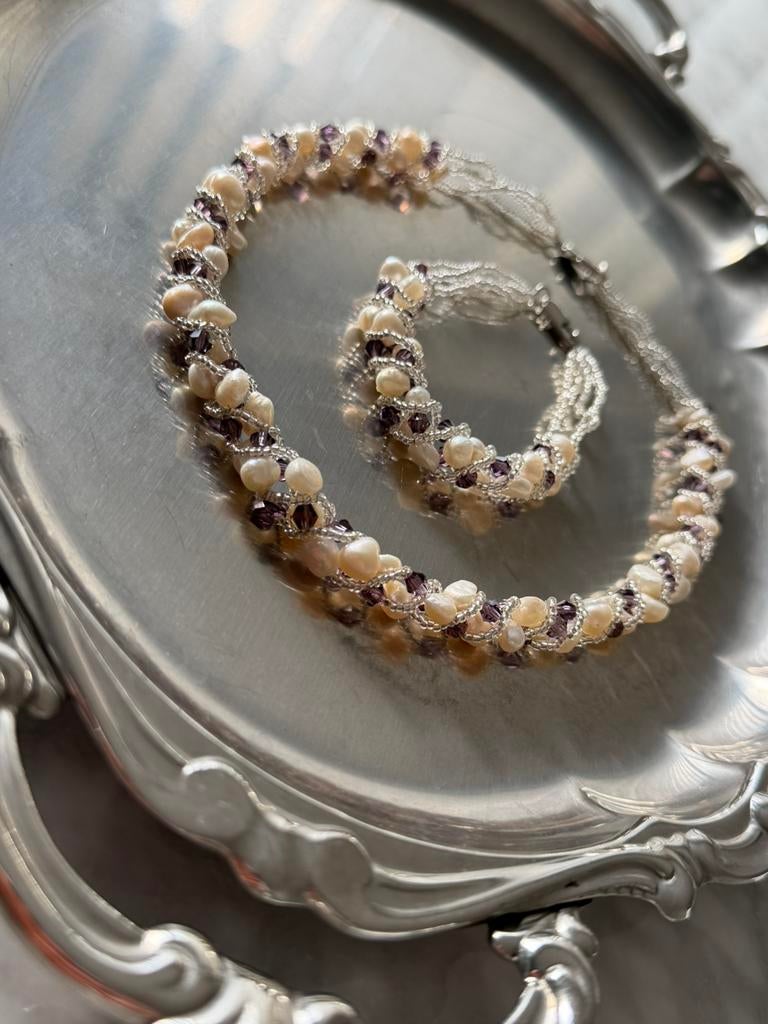 Ketting en armband set, Handtassen en Accessoires, Kettingen, Zilver, Ophalen