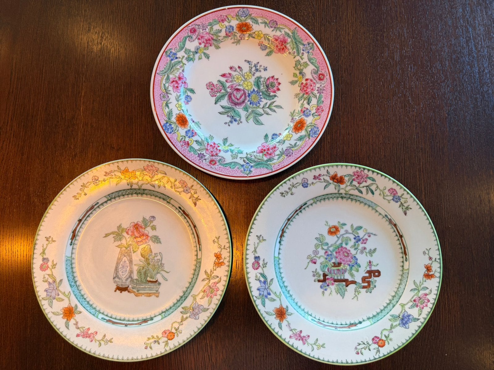 Prachtige set 3 antieke Chin Famille Rose borden Qing/Rep, Antiek en Kunst, Ophalen