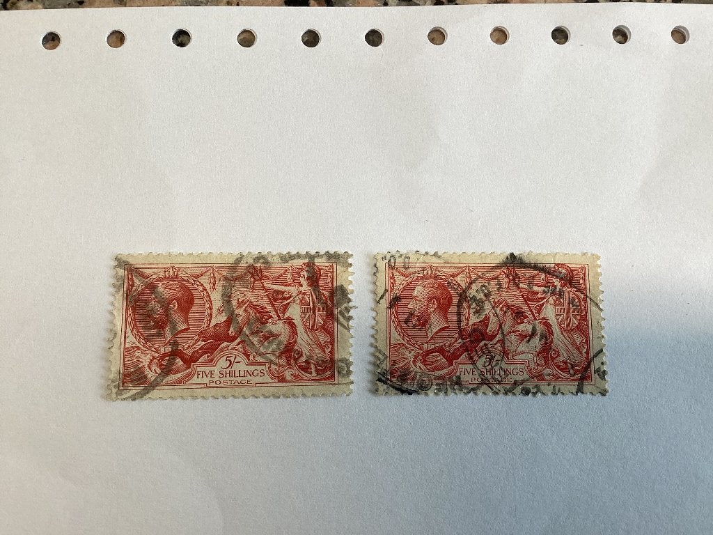 Lot van 2 Britse 5 shilling seahorse begin 20ste eeuw, Postzegels en Munten, Ophalen of Verzenden, Gestempeld