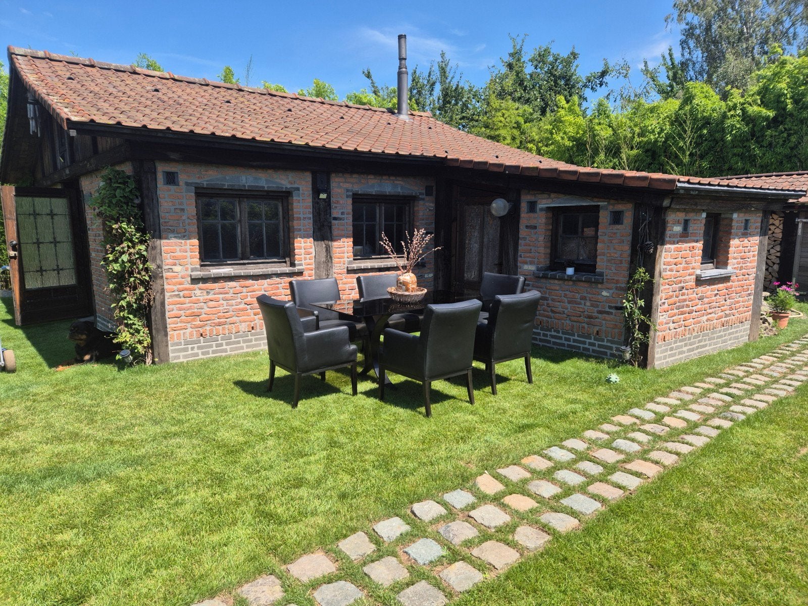 Leder tafel set met 6 klubstoelen, Tuin en Terras, Tuinhuizen, Ophalen, Hout