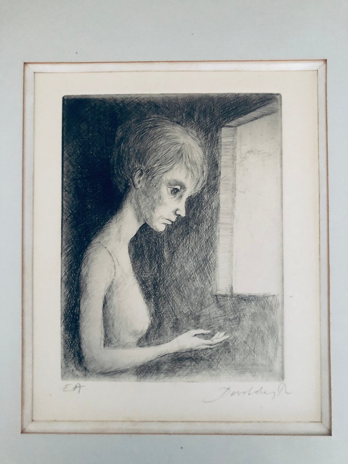 Roland Devolder (1938) - Eau-forte femme devant fenêtre, EA, Eau-forte, Enlèvement ou Envoi, 1950 - 1999, Signé