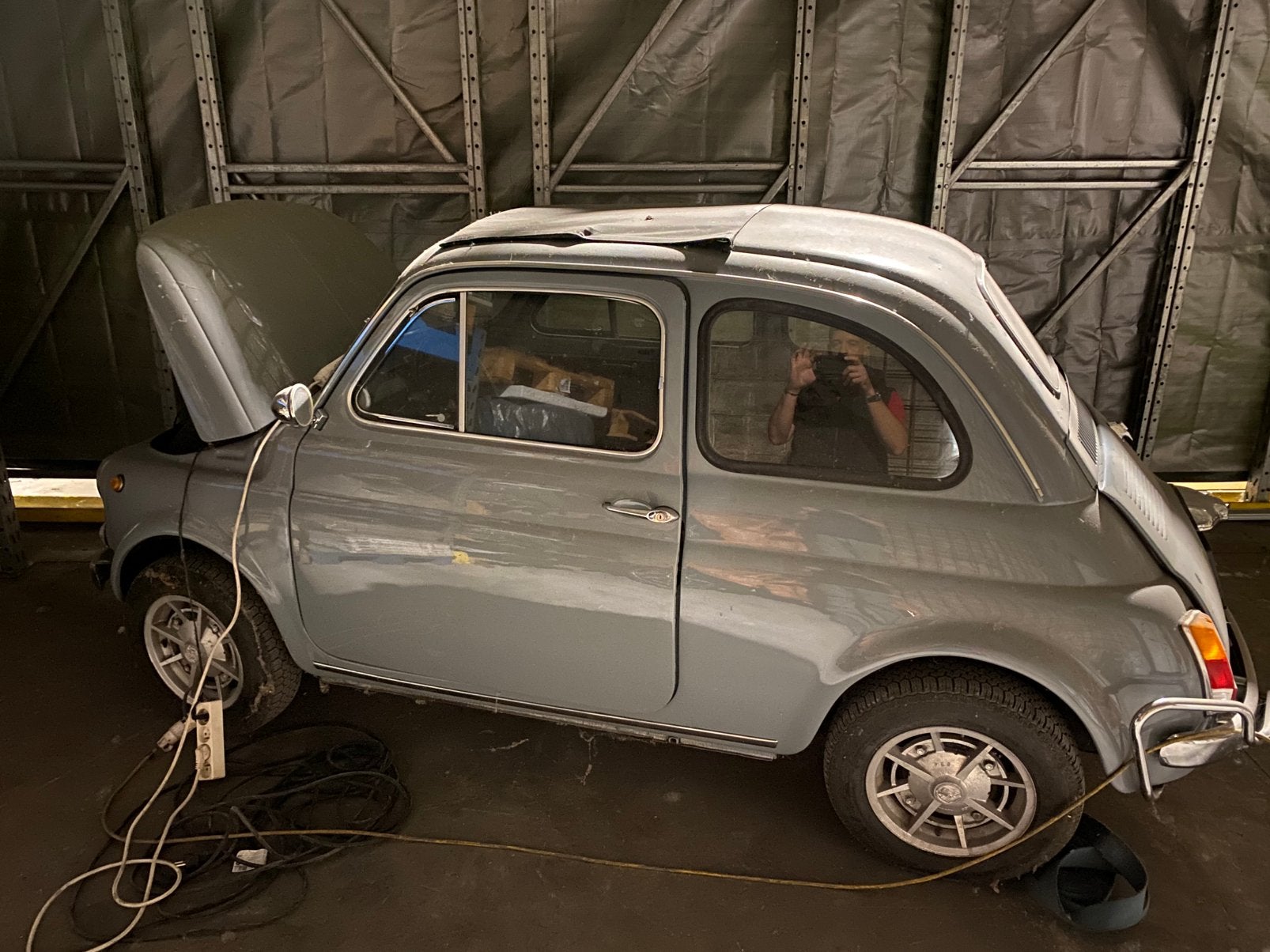 Fiat 500 - 1969, Autos, Oldtimers & Ancêtres, Toit ouvrant, Fiat, Essence, Berline, 2 portes, Boîte manuelle, Bleu, Noir, Cuir synthéthique
