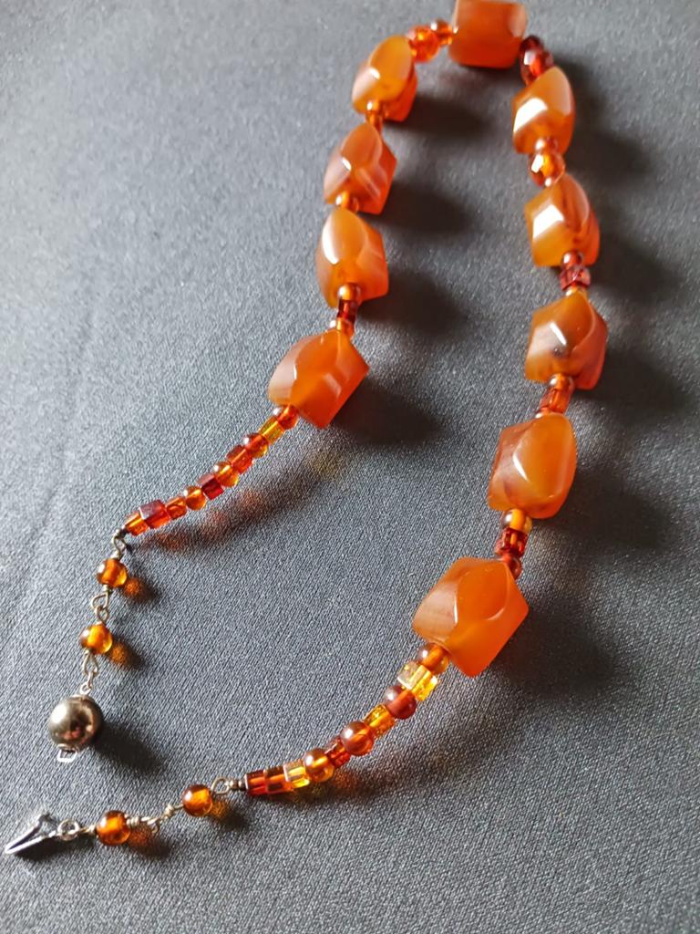 Pti collier ras de cou ambre bakélite taillé fermoir argent, Ophalen, Zilver, Zilver