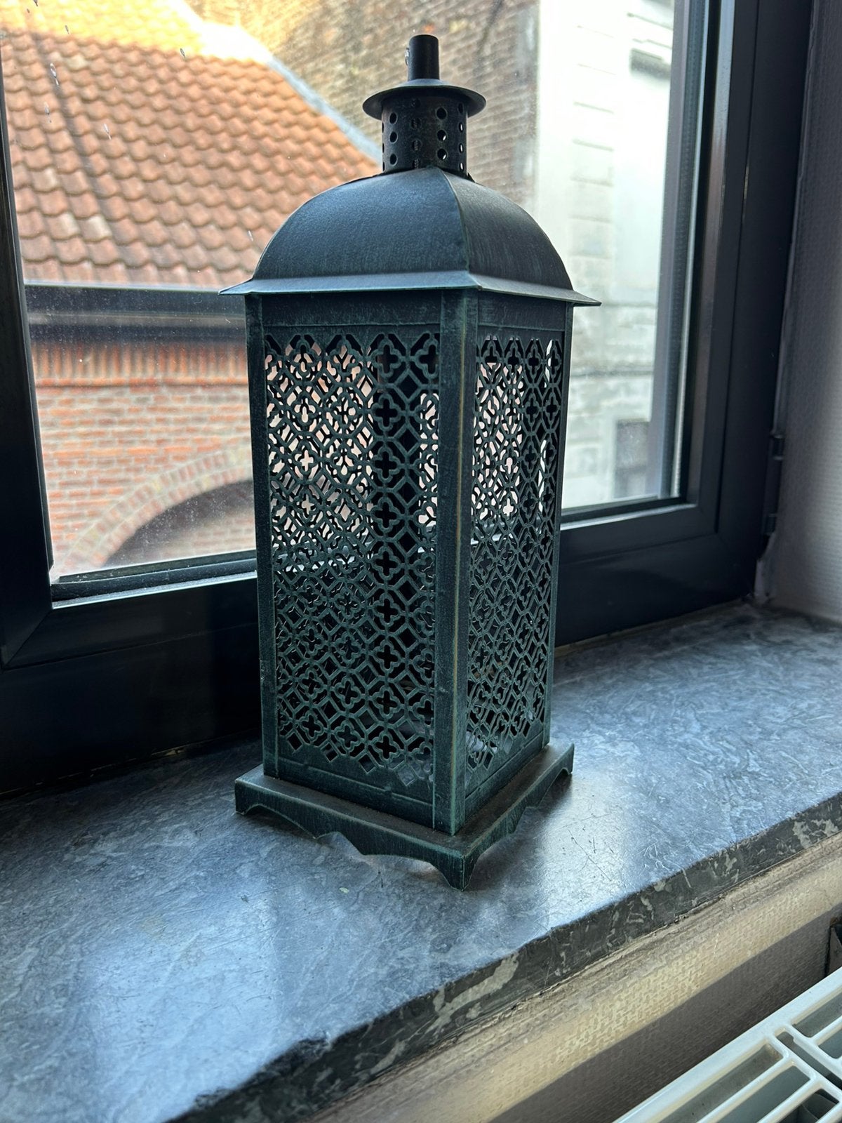 Grijs/donkerblauwe metalen lantaarn in Marokkaanse stijl, Lantaarn, Zo goed als nieuw, Metaal, Verzenden
