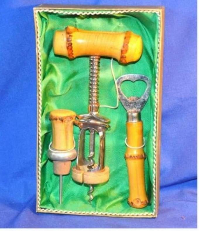 § set de bar bambou 3 pieces coffret vintage, Enlèvement ou Envoi