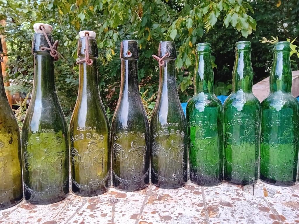 Oude vintage bierflessen brouwerij Hobsor Hoboken Antwerpen, Ophalen of Verzenden, Gebruikt