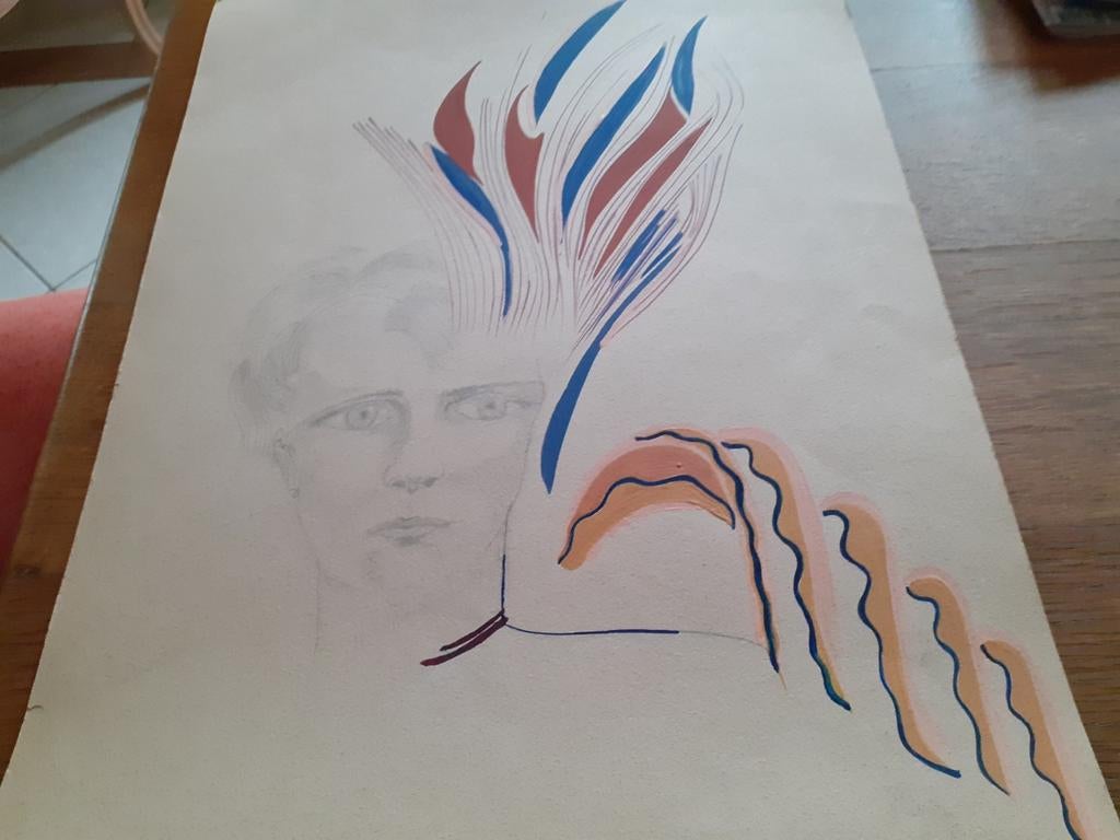 DESSIN RÉALISÉ PAR THÉRÈSE HUBERLANT EN 88, Antiquités & Art, Enlèvement ou Envoi