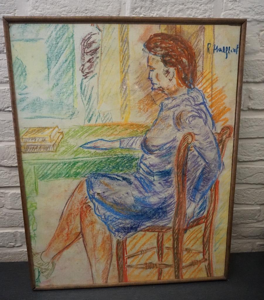 Romain Malfliet - pastel tekening portret - 56,5 x 45,5 cm, Antiek en Kunst, Kunst | Schilderijen | Klassiek, Ophalen of Verzenden