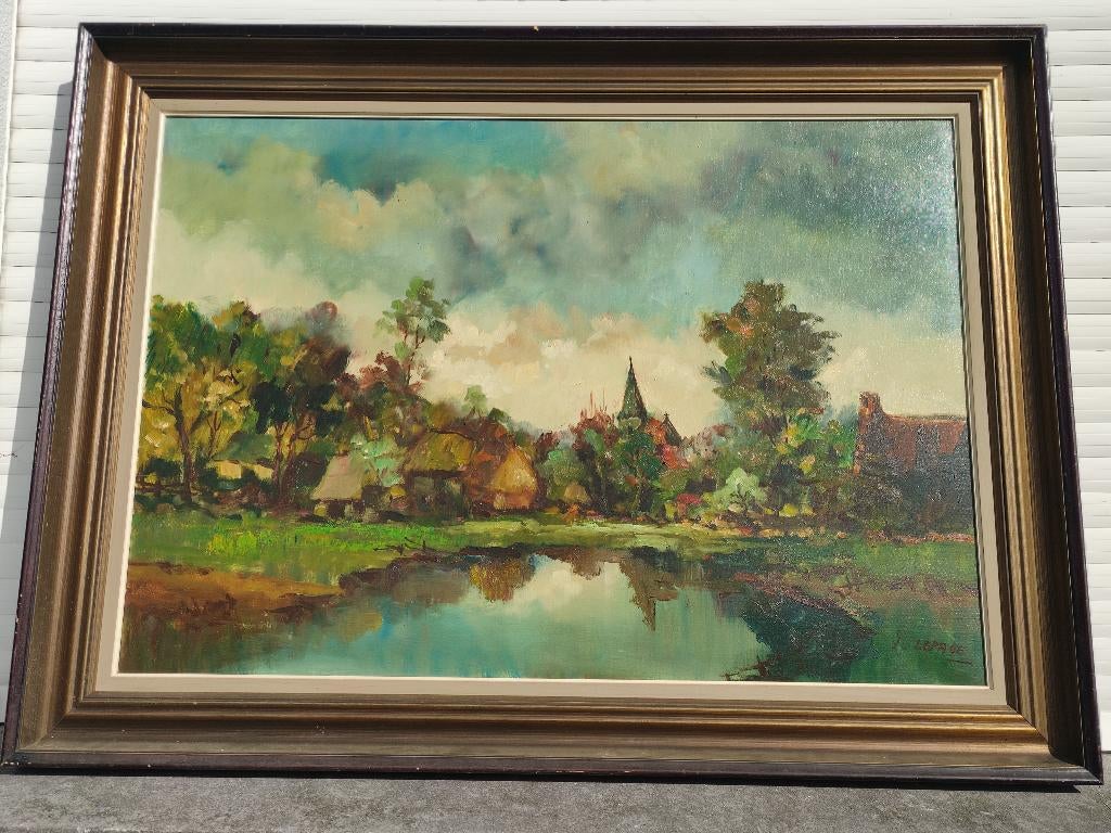 huile sur toile paysage signe jules lepage, Antiquités & Art, Enlèvement