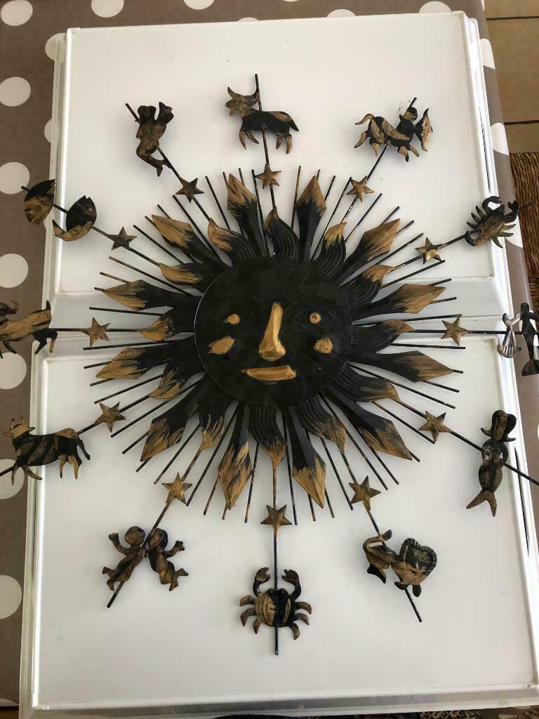 Stalen wanddecoratie pauw en horoscoop, Ophalen, Gebruikt