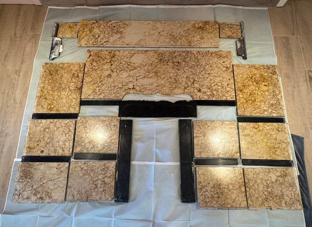 Marmeren schouwmantel – massief marmer – compleet, Ophalen, Gebruikt