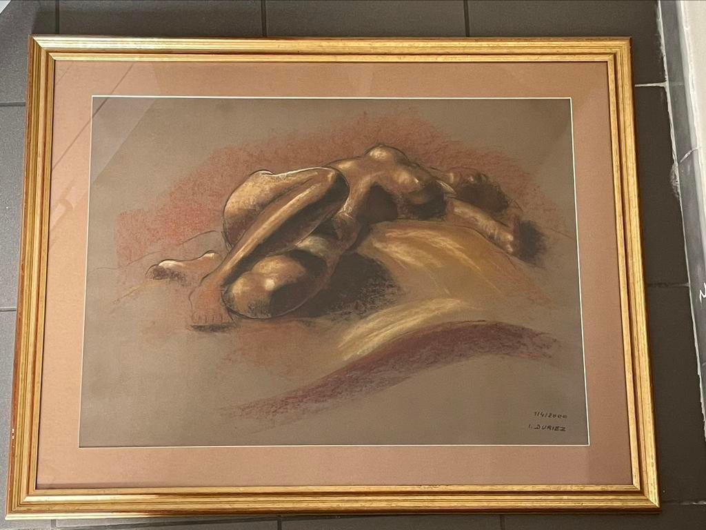 Irinée Duriez, 2 naakten, beide houtskool en pastel, Antiek en Kunst, Ophalen
