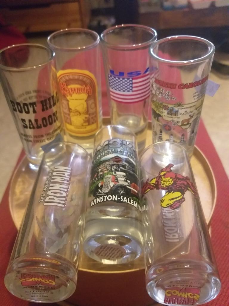Setje van 7 shotglaasjes USA, Enlèvement, Comme neuf, Verres et Verres à shot