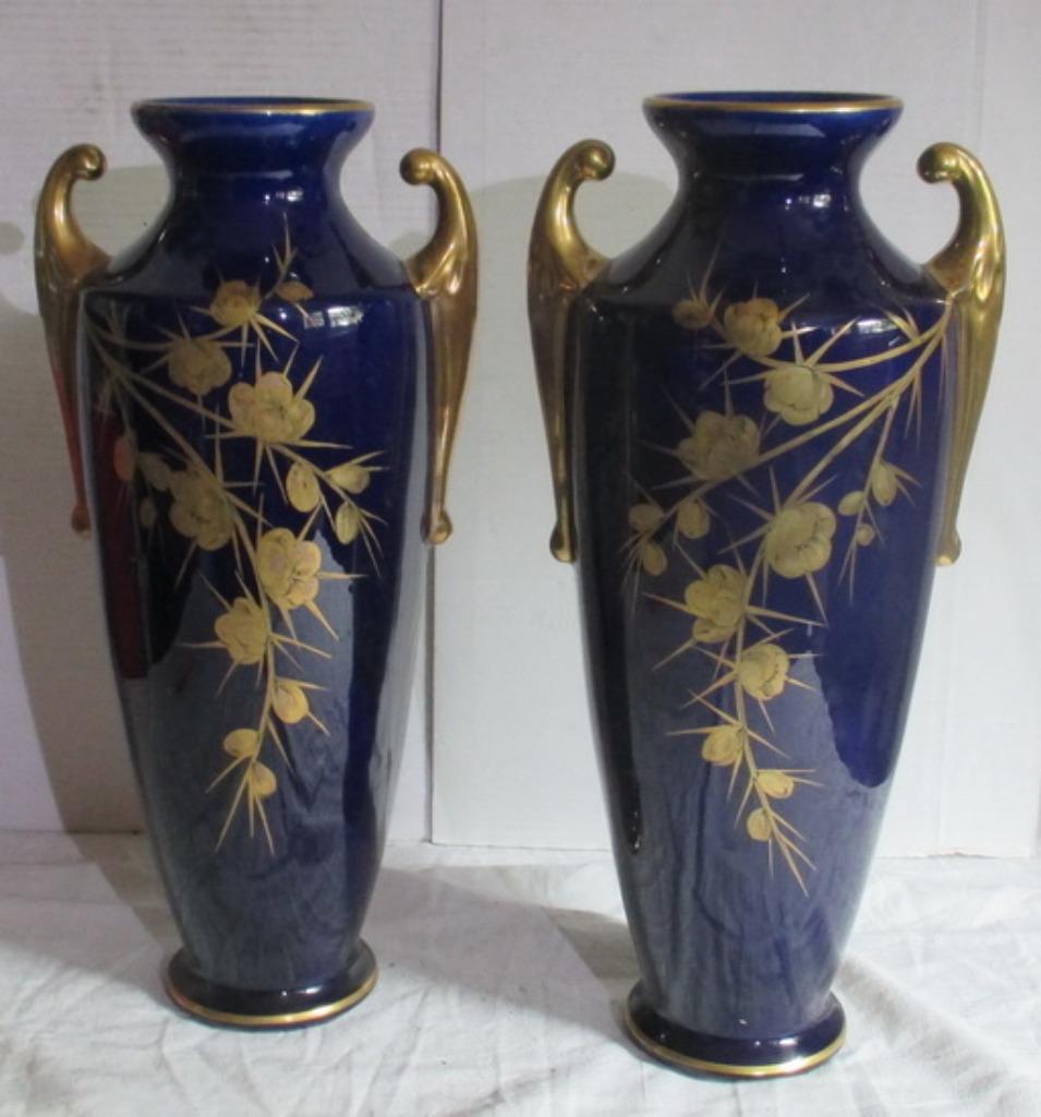 uitzonderlijke art nouveau vazen Limoges cobalt blauw & goud, Verzenden