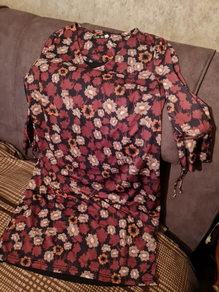 fleurige Claire de Lune jurk met bruinig oudroze print Large, Kleding | Dames, Ophalen of Verzenden, Gedragen