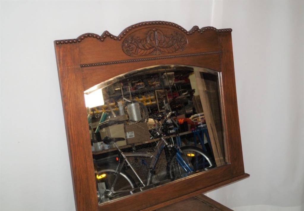 Grand miroir ancien en chêne français + verre taillé 100x90, Enlèvement, Autres formes, 50 à 100 cm, Moins de 100 cm