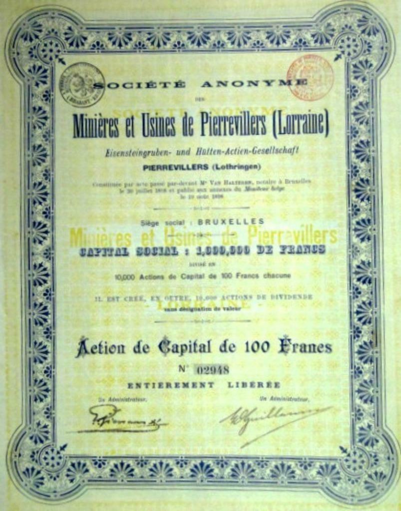 Minières et Usines de Pierrevillers (Lorraine) 1898, Enlèvement ou Envoi, Avant 1920, Action