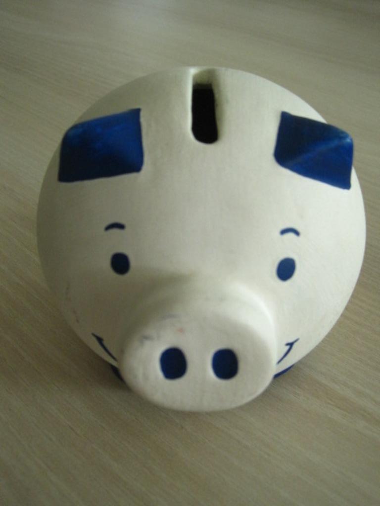 Stenen Spaarvarken wit blauw, Ophalen of Verzenden, Gebruikt, Steen, Aardewerk of Keramiek, Dier
