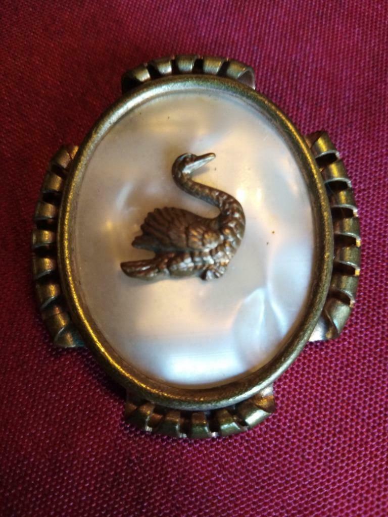 Ancienne broche avec un cygne, Enlèvement ou Envoi, Cuivre, Broche, Doré
