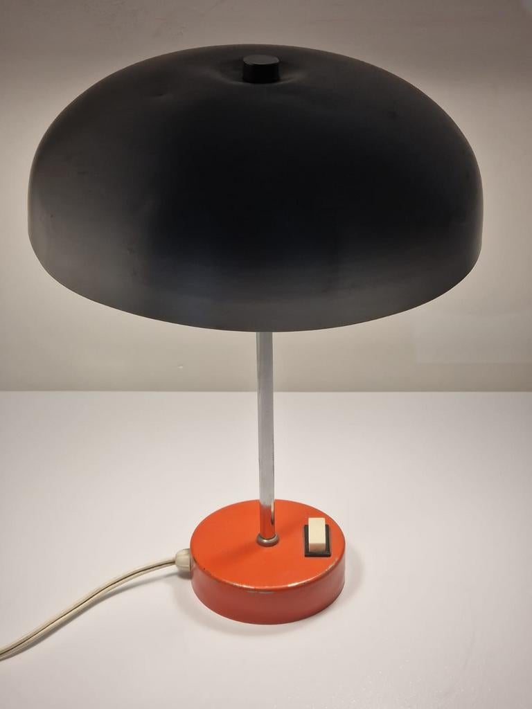 Mushroom bureaulamp met chroom metal kap en oranje voet, Ophalen of Verzenden
