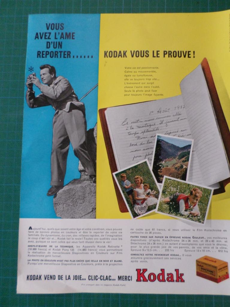 Kodak photographie - publicité papier - 1957, Collections, Enlèvement ou Envoi, Utilisé, Autres types