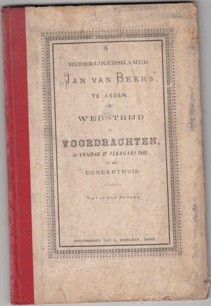 Rederijkerskamer "Jan van Beers " Voordrachten Assen NL 1885, Verzenden, Gebruikt