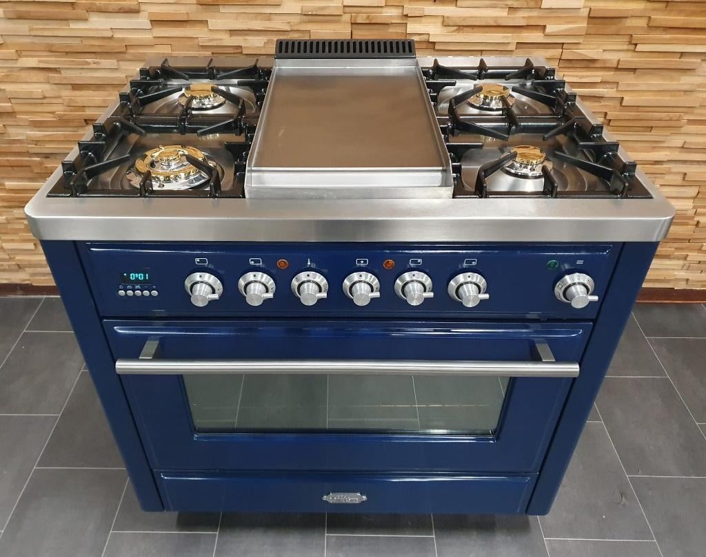 🔥 Poêle deluxe Boretti Majestic 90cm bleu royal à 5 brûleur, Gaz, Classe énergétique A ou plus économe, Enlèvement ou Envoi, Comme neuf