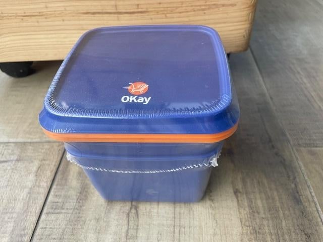 OKAY bewaardoos blauw/oranje GRATIS, Verzamelen, Supermarktacties, Ophalen of Verzenden