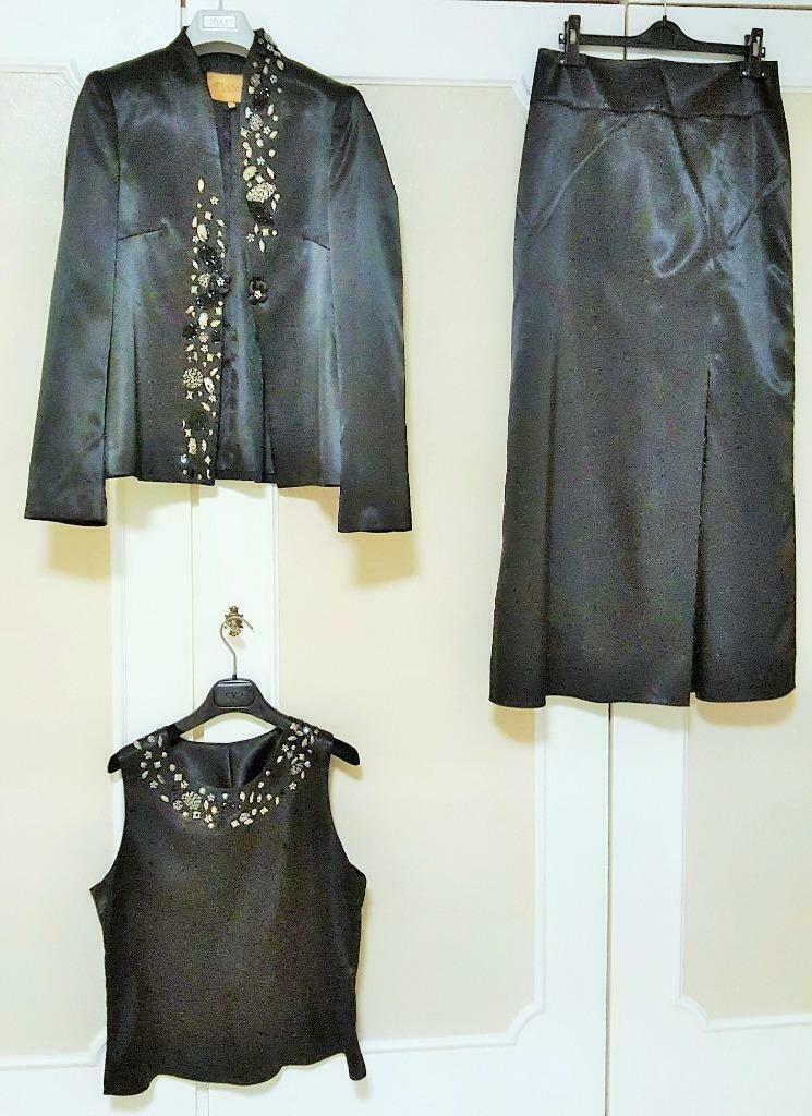 ensemble-3-pce-soir-noir-NEUF +pierre brillant jupe, Neuf, Robe de gala, Taille 38/40 (M), Enlèvement