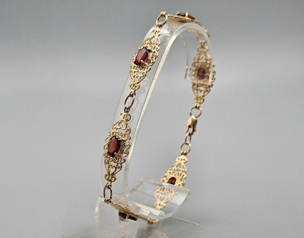 Bracelet vintage en or avec pierres précieuses de grenat. 20, Rouge, Enlèvement ou Envoi, Comme neuf, Or