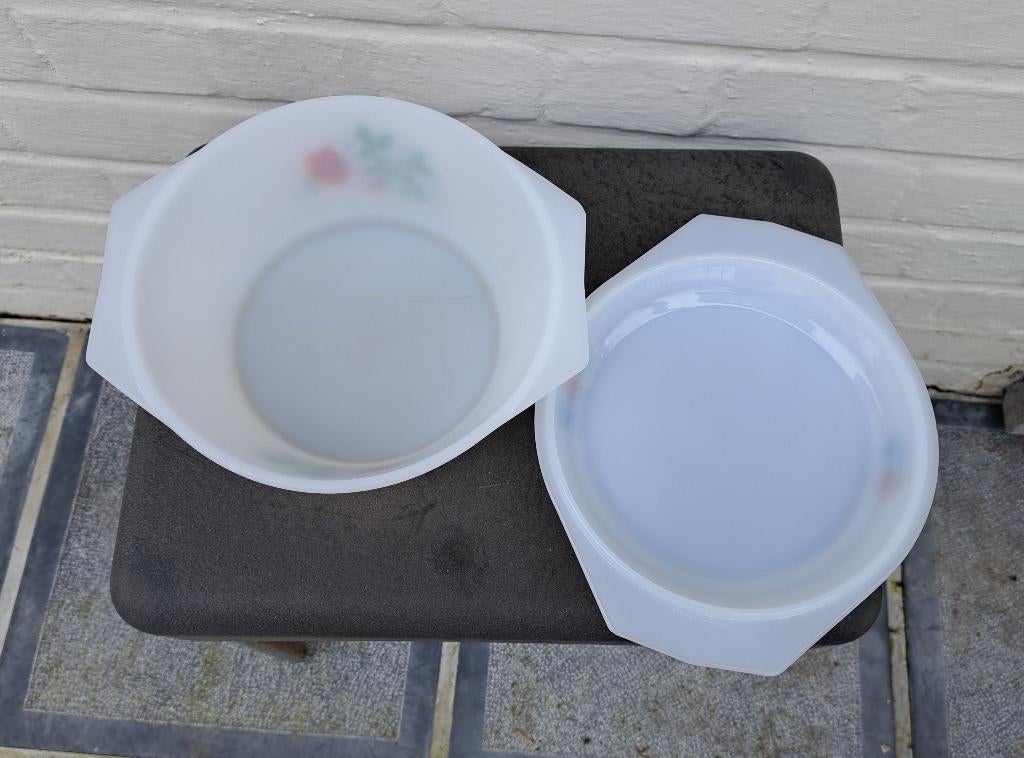vintage vuurvaste glazen kookpot met deksel, Huis en Inrichting, Keuken | Potten en Pannen, Gebruikt, Glas, Ophalen of Verzenden
