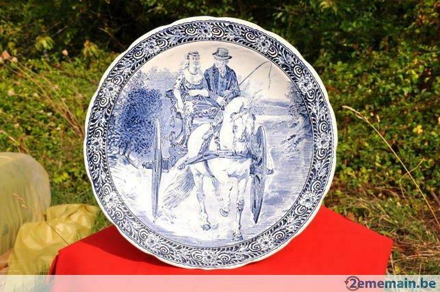 grand plat decoratif faience boch delft a la carriole, Ophalen of Verzenden