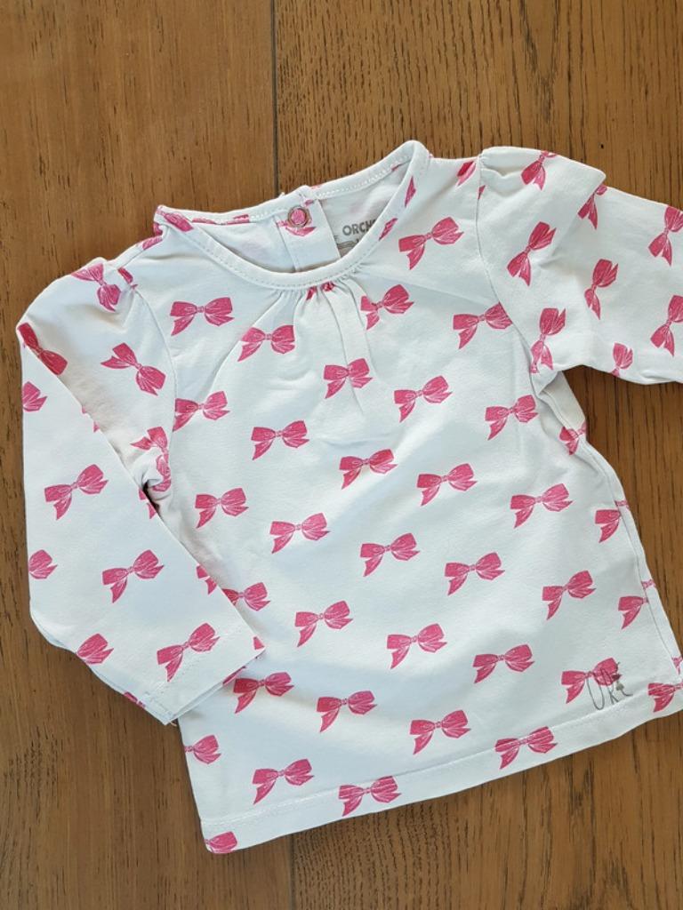 ORCHESTRA - T-shirt blanc avec noeuds roses - T.3 mois/60 cm, Enfants & Bébés, Enlèvement ou Envoi, Utilisé, Chemisette ou Manches longues