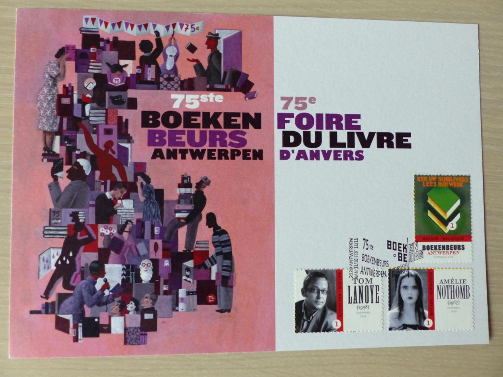 Kaart 75e Boekenbeurs Antwerpen met zegels 3970/3975/3978, Ophalen of Verzenden, Met stempel