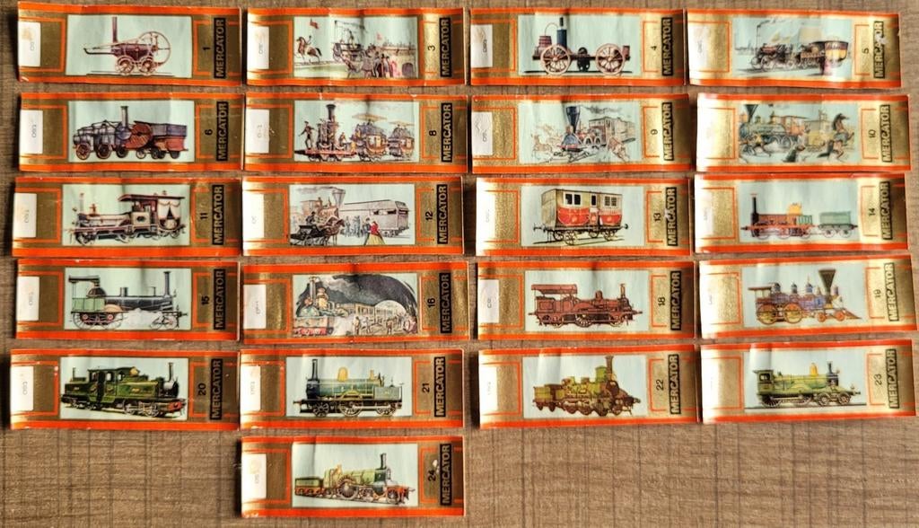 21 oude sigarenbandjes: Ontwikkeling van de spoorwegen, Ophalen of Verzenden, Gebruikt, Sigarenbandjes