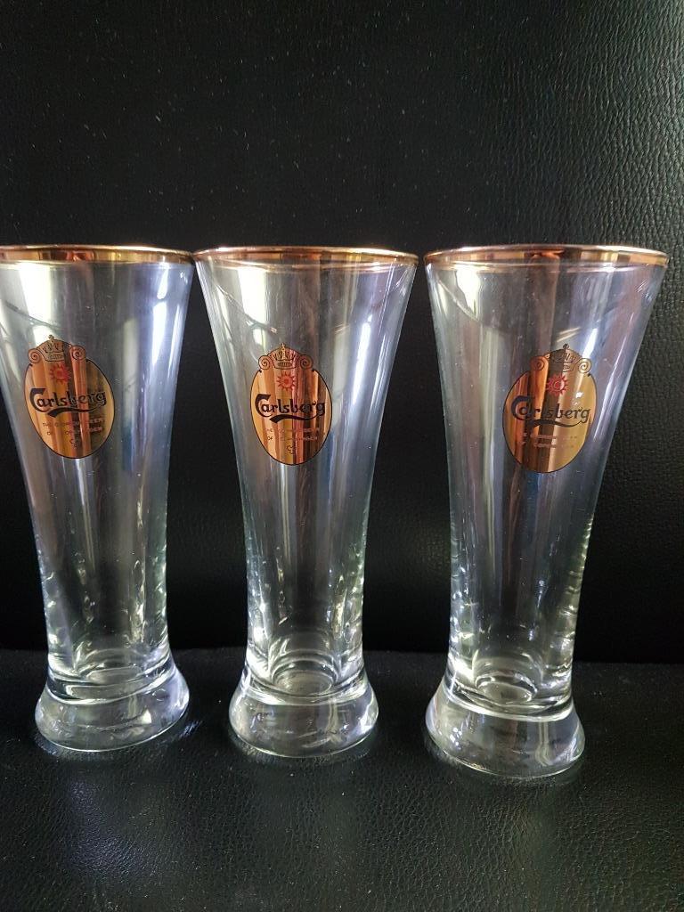Bierglazen Carlsberg 3 stuks, Ophalen, Zo goed als nieuw, Bierglas