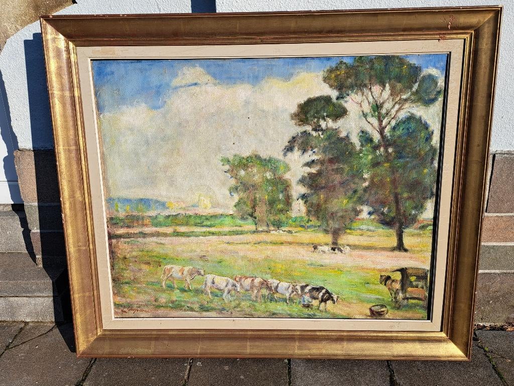 huile sur toile vaches dans les pres signe emile thysebaert, Antiek en Kunst, Ophalen