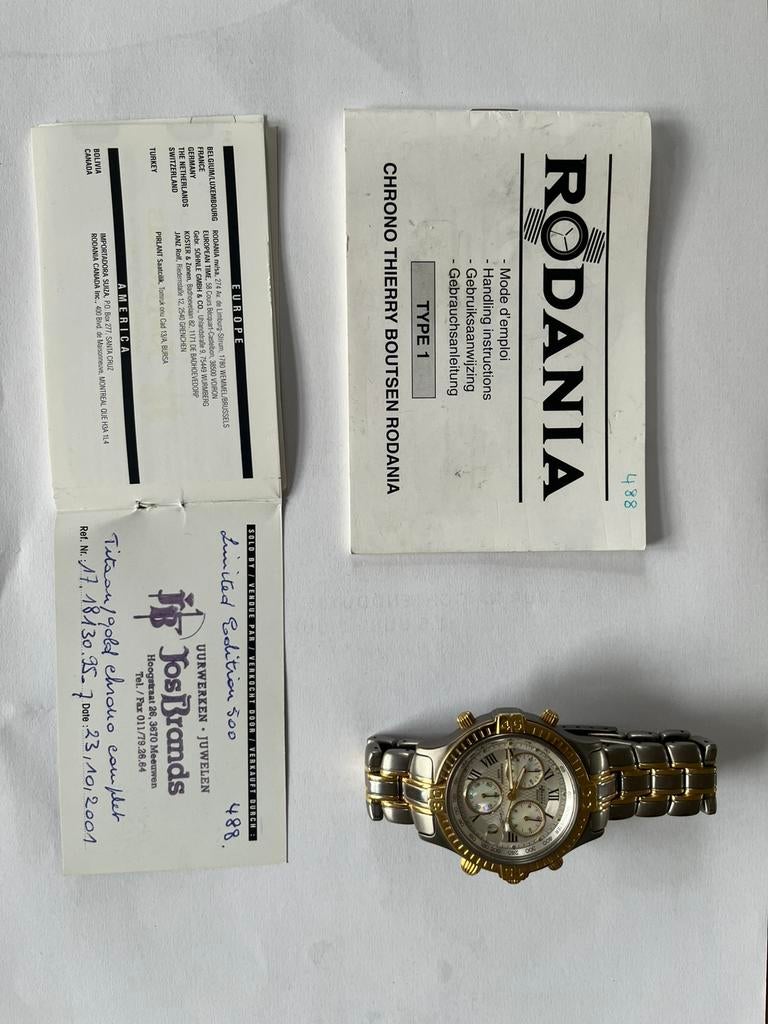 Horloge Rodania, Thierry Boutsen Limited Ed., Ophalen, Zo goed als nieuw, Goud, Polshorloge