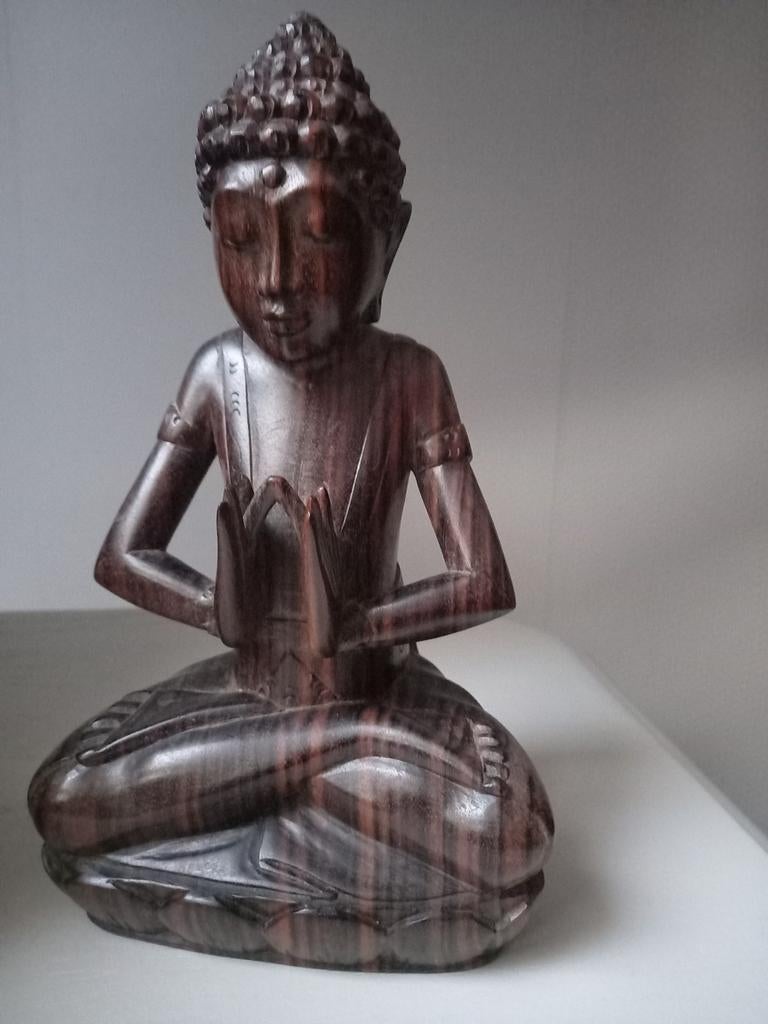 Thaise ebbenhout boeddha beeld h.21cm d.8cm br. 13cm, Enlèvement ou Envoi, Comme neuf