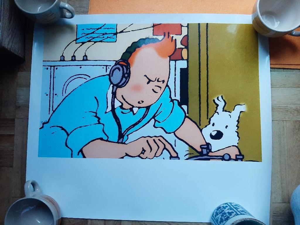 tintin poster telegraphe BD HERGE, Enlèvement ou Envoi, Rectangulaire horizontal, Comme neuf, Autres sujets/thèmes