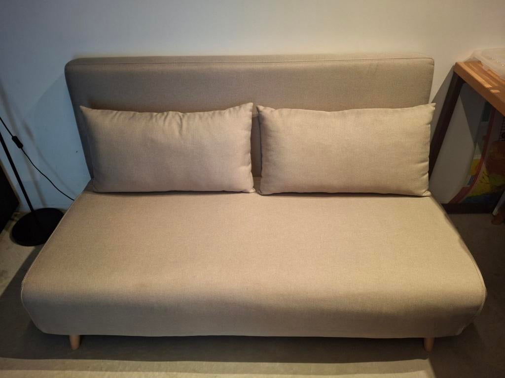 Licht grijze uitklapbare slaapzetel, Ophalen, Tweepersoons, 140 cm, Zo goed als nieuw