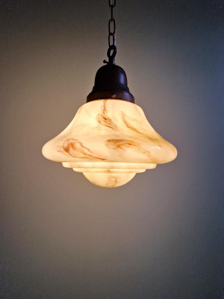 Suspension Art Déco en opaline marbrée,1920-30, Enlèvement ou Envoi