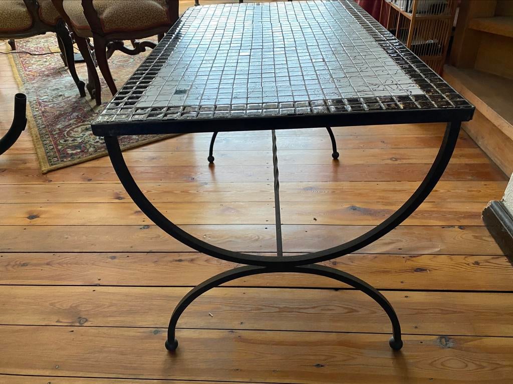 Vintage keramische tuin/veranda/loungetafel, Ophalen, Gebruikt, Rechthoekig, Metaal