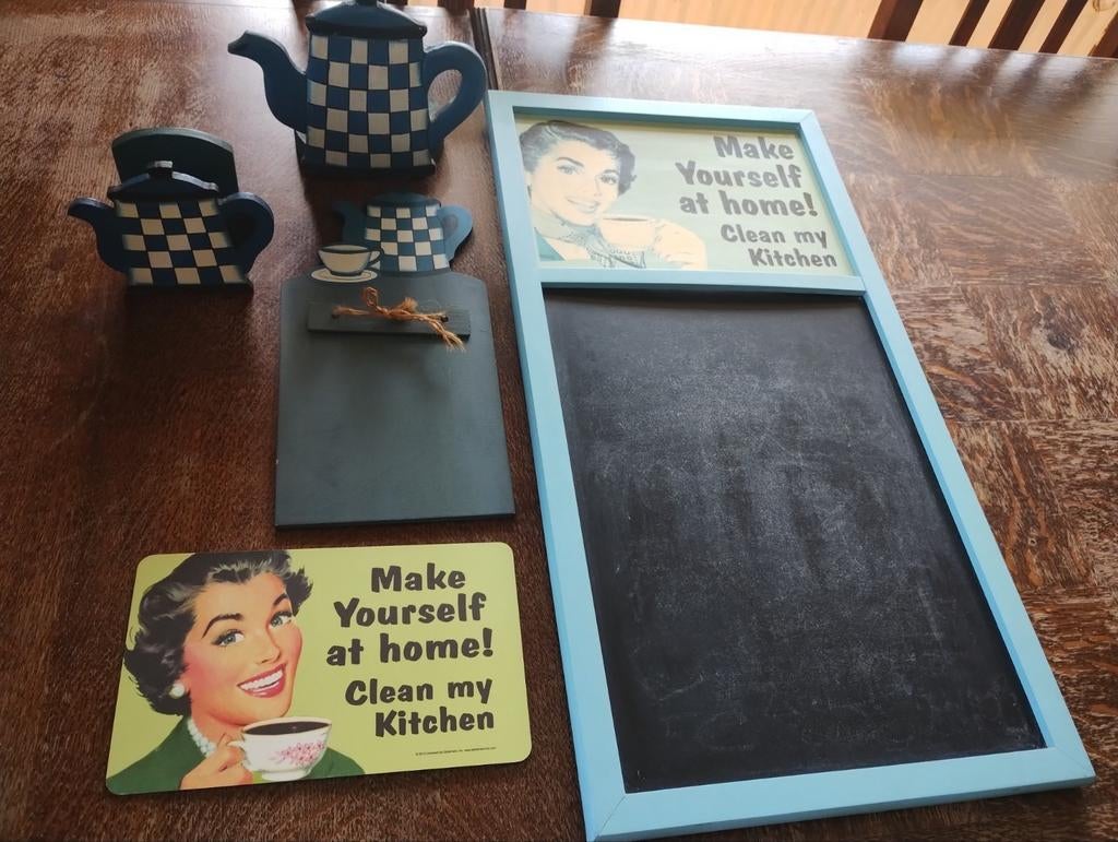 retro keuken spulletjes krijtbord onderzetter servethouder, Enlèvement ou Envoi