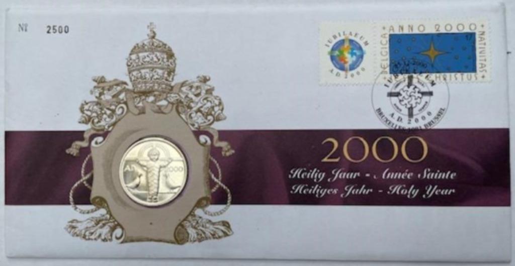 Timbre et pièce de monnaie de l'année sainte 2000, Enlèvement ou Envoi, Belgique, Autres valeurs, Monnaie en vrac