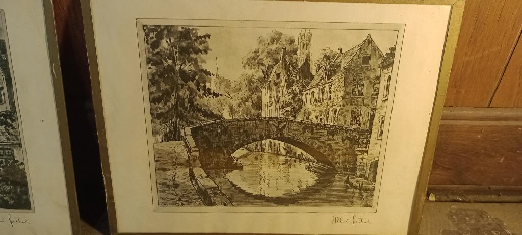Lithografie gesigneerd Albert Goethals - Brugse scène, n413, Antiek en Kunst, Ophalen of Verzenden, Landschap, Gravure, Gesigneerd