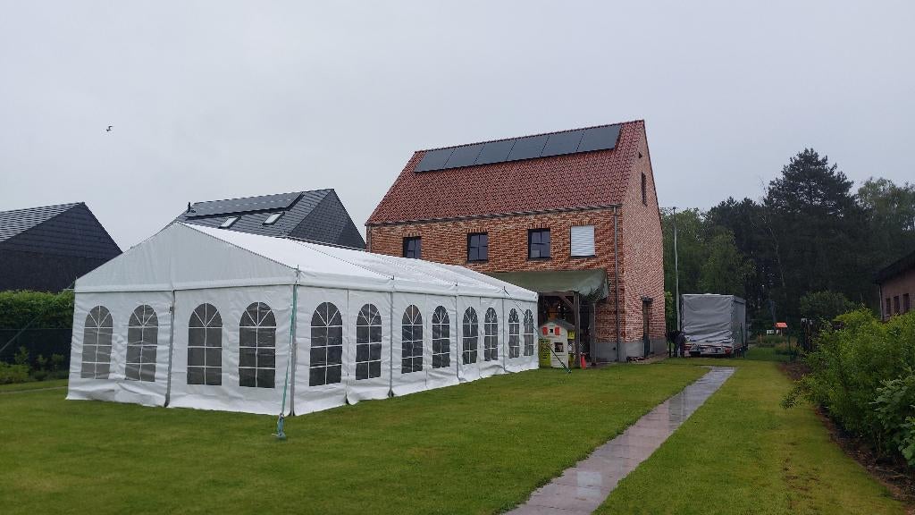 Verhuur van Kadertent 6 meter breed en feestmateriaal, Enlèvement, Comme neuf