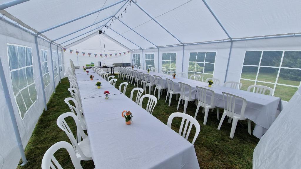 Partytent van 5x10m te huur, Ophalen, Zo goed als nieuw