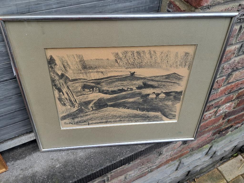 fusain vue des ardennes signe andre verstraeten, Antiek en Kunst, Kunst | Tekeningen en Fotografie, Ophalen of Verzenden
