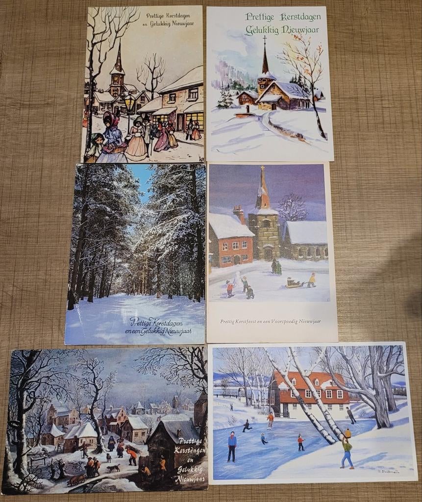 6 oude postkaarten: Kerst en Nieuwjaar (Nederland), Verzamelen, Ophalen of Verzenden, Gelopen, Feest(dag)